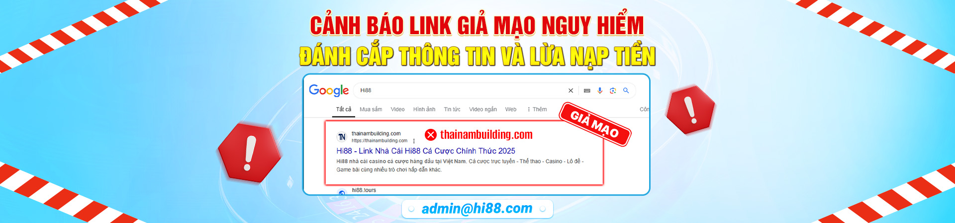 Trang chủ hi88 cảnh báo link giả mạo